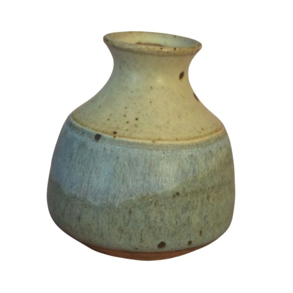 Hand Made Ceramic Pottery Blue/Tan Bud Vase
